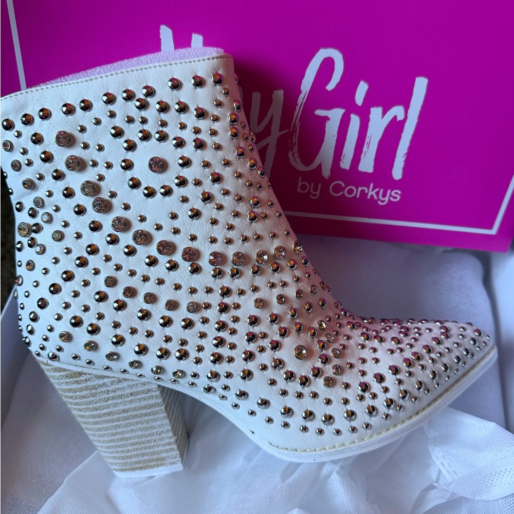 Studded White Western Boots Hey Girl by Corkeys